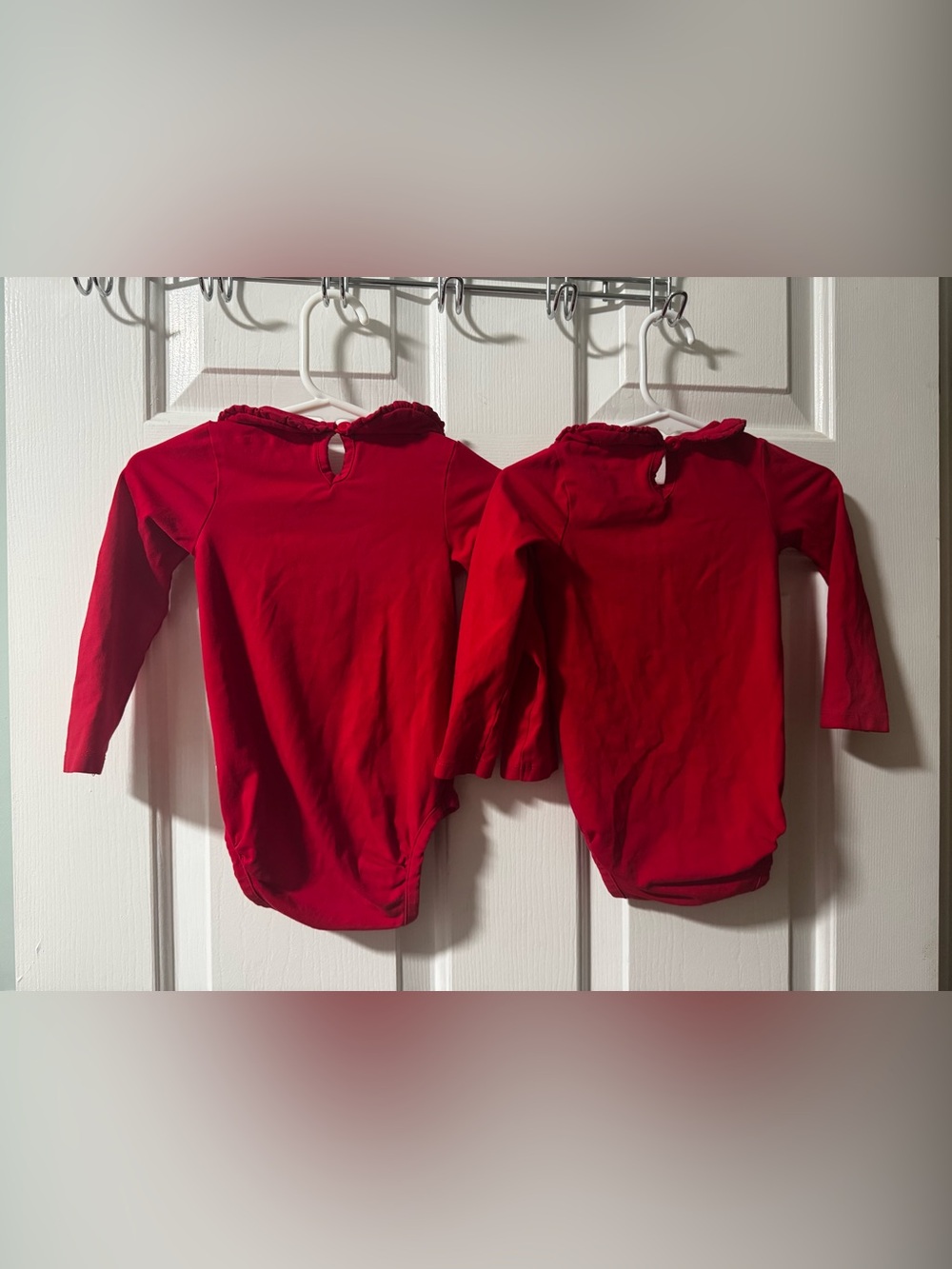 TWIN BUNDLE / RuffleButts Red Long-Sleeve Peter Pan Ruffle Bodysuit - Picture 4 of 9
